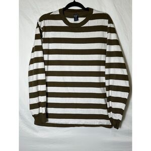 Lands' End Women's Vintage Super T Brown Striped Long Sleeve Size XL 100% Cotton